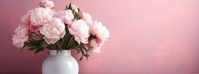 pink peonies and white roses in vase with pink flowers