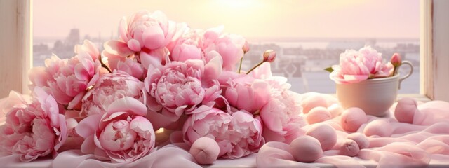 pink peonies on a table on a light colored floor
