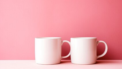 pink and white coffee mugs on a pink surface