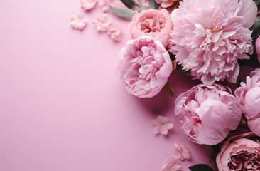 pink peonies in a bouquet against a pink background