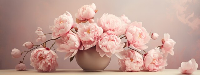 pink peony in a vase on a table,