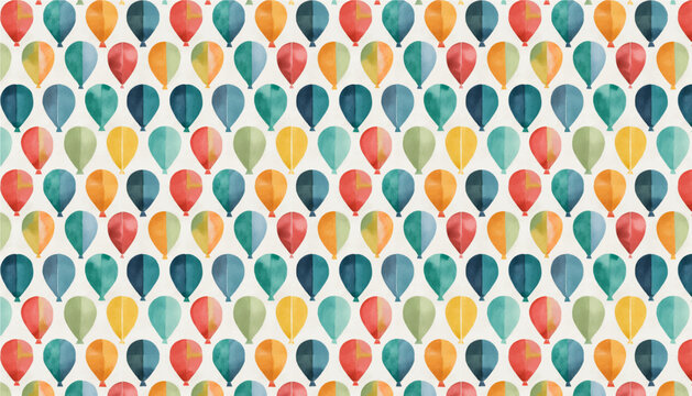 retro pop hand drawn watercolor seamless pattern, vector graphic resources, 16:9 widescreen wallpaper / backdrop, balloon motif
