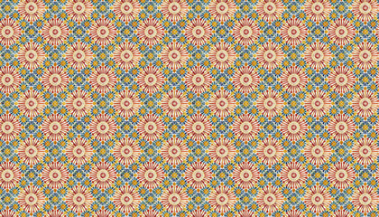 retro pop hand drawn watercolor seamless pattern, vector graphic resources, 16:9 widescreen wallpaper / backdrop, sun motif
