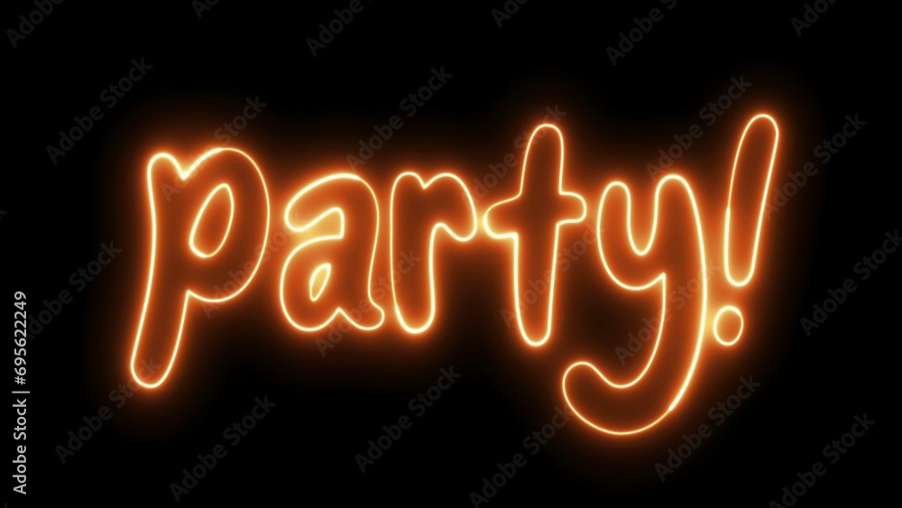 Poster party text font with neon light. luminous and shimmering haze inside the letters of the text party. 