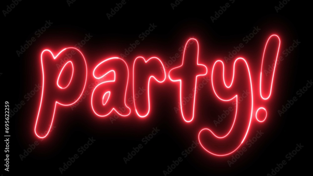 Poster party text font with neon light. luminous and shimmering haze inside the letters of the text party. 