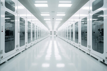 A clean room in a semiconductor manufacturing factory. technology concept.