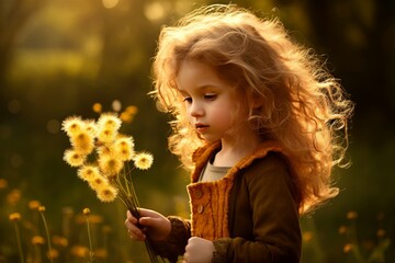 Peaceful girl blowing dandelion plant. Female smile. Generate Ai