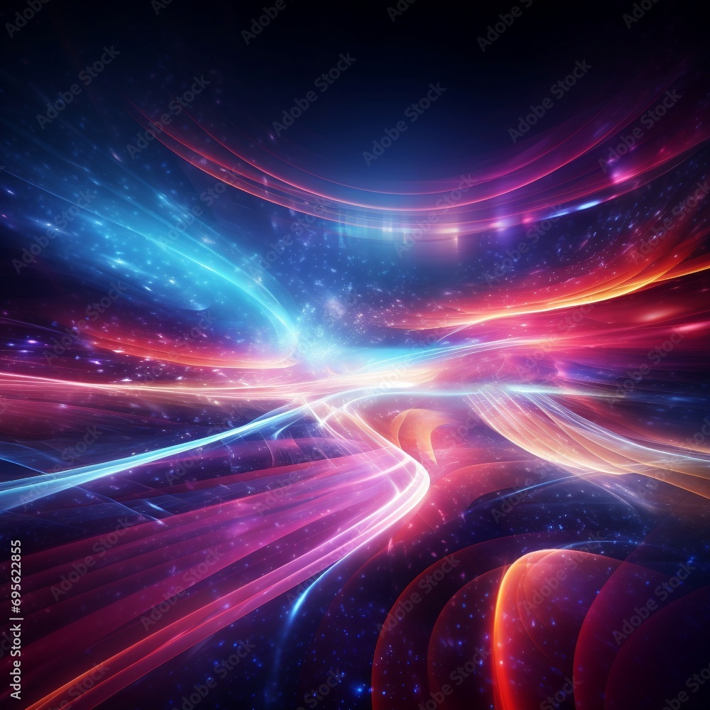 Wall mural a mesmerizing digital abstract background showcasing neon light trails and ethereal shapes against a