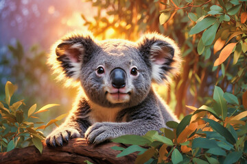A koala bear on a tree branch