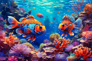 Obraz premium A group of fish swimming in ocean