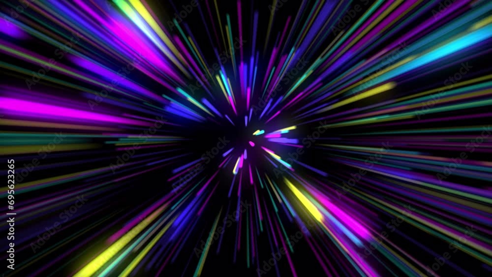 Poster neon space technology digital speed lines motion background. fast radial speed line tunnel loop. vel