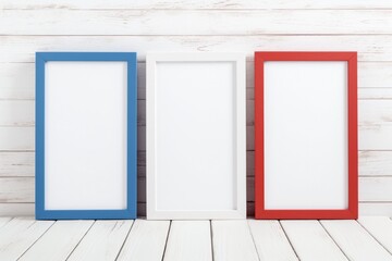 Blue Picture Frame on White Table - Empty Red and Blue Frames with Copy Space for Wall Decor