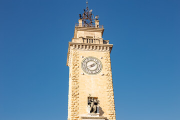 Bergamo, Italy. Tower Torre dei Caduti, located on Piazza Vittorio Veneto in the lower part of Bergamo city. Part of the network of the Bergamo History Museum