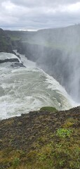 gulfoss waterfall in iceland on cloudy summer day