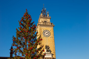 Bergamo, Italy. Tower Torre dei Caduti, located on Piazza Vittorio Veneto in the lower part of...