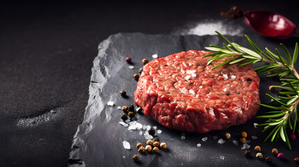 Fresh raw beef burger patty with salt 