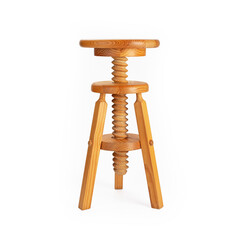 old wooden piano stool isolated on white background