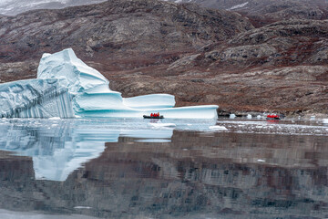 Greenland, Rode   glacier, zodiac, reflection, sea, mountain