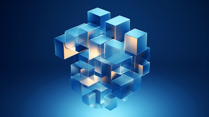 Abstract 3d render geometric design of a blue cube