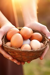 Farmer with a basket of eggs in his hands