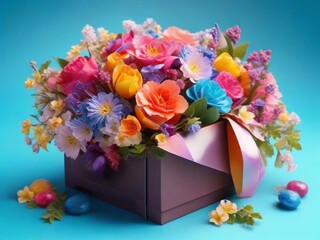 flowers set. beautiful luxury bouquet in the box. the work of the florist at a flower shop.