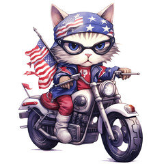 Cute Ragdoll Cat American Motorcycle Clipart Illustration