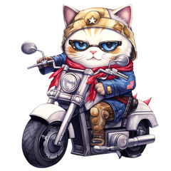 Cute Ragdoll Cat American Motorcycle Clipart Illustration