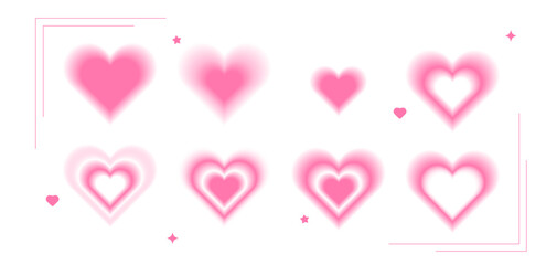 Y2k Valentine day gradient card Blurry heart aura aesthetic element with linear form Trendy girly retro groovy style