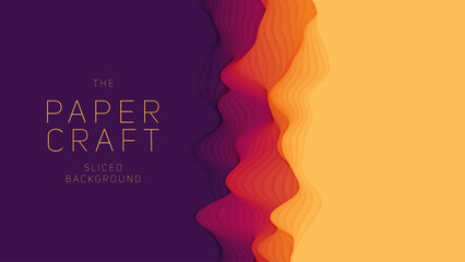 Violet to orange paper layers. 3D abstract gradient papercut. Colorful origami shape concept