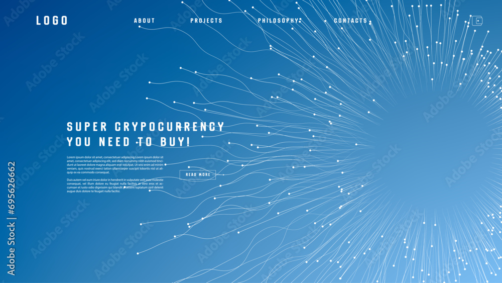 Poster landing page abstract design with expansion of line element. template for website or app with tentac