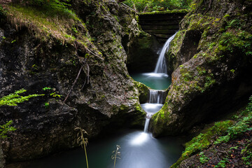 Waterfalls of Water Stream Gačnik in Trebuša Canyon - Slovenia