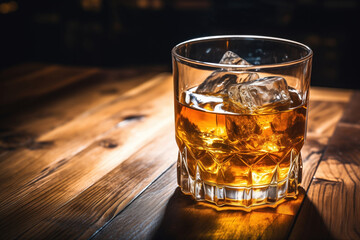 whiskey on the rocks with copy space