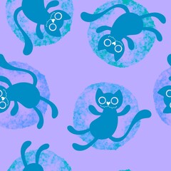 Fototapeta premium Halloween animals seamless cats pattern for wrapping paper and fabrics and linens and kids clothes print