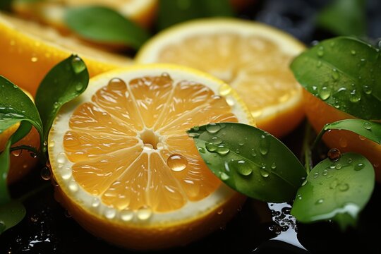 close up of lemon slices in water