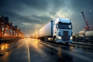 Efficient Logistics trucks. Supply trailer cargo. Generate Ai - obrazy, fototapety, plakaty
