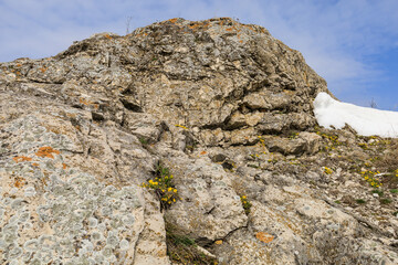 Beautiful landscape with hills and rocks. Background with selective focus and copy space