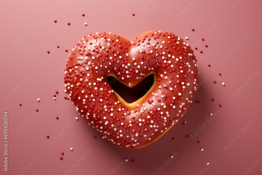 Poster donut in the shape of a heart. background with selective focus and copy space
