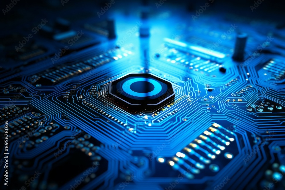 Poster computer chip for fingerprint recognition. background with selective focus and copy space