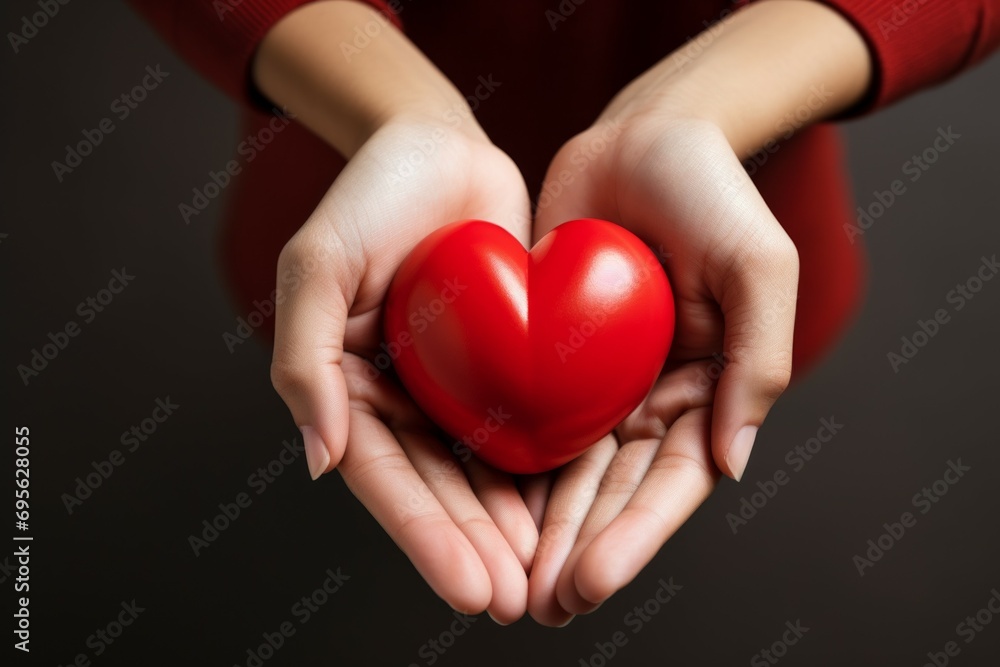 Poster heart in hands. background with selective focus and copy space