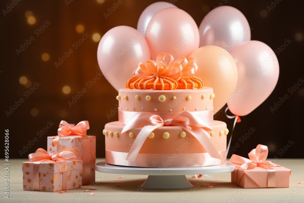 Poster gifts in trendy peach fuzz colors. background with selective focus and copy space