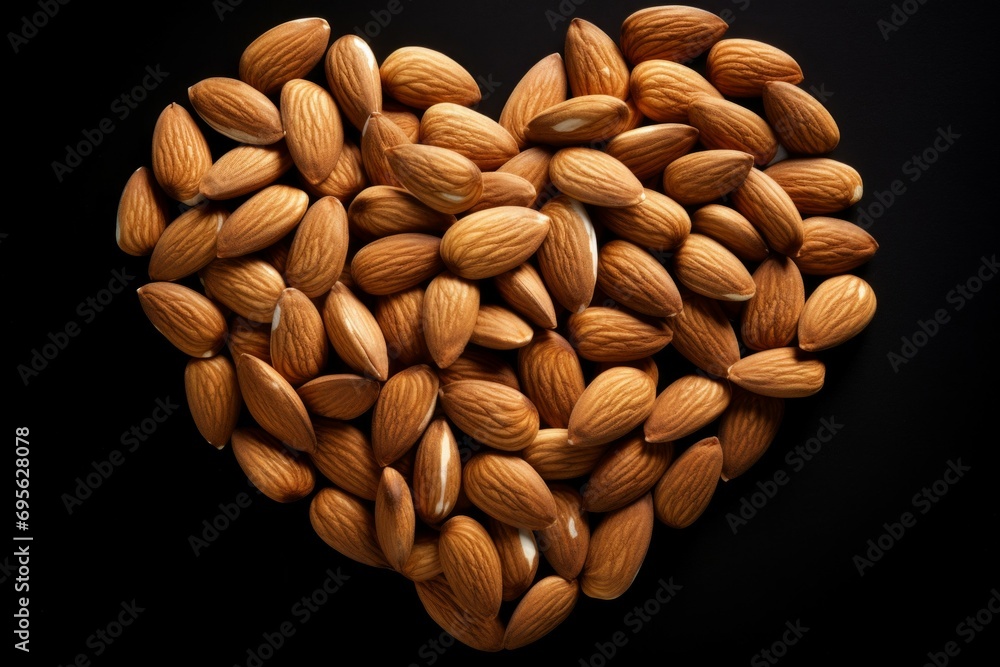 Poster heart-shaped nuts. background with selective focus and copy space