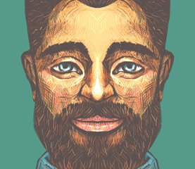hand drawn portrait of a man with a beard - 695628255