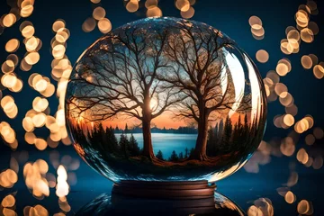 Fotobehang glass wine alcohol drink tree christmas globe © Taija