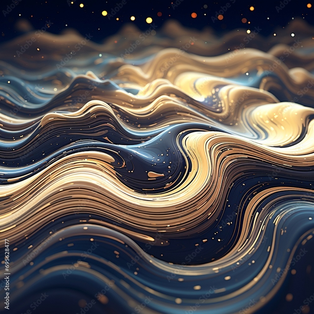 Wall mural an intricate digital abstract composition featuring fluid lines and metallic gradients