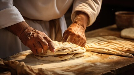 person skillfully folding traditional Arabic bread. generative ai