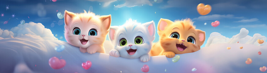 cartoon kittens characters friends together for children friendship and play time happy joy as wide...