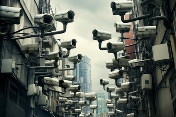 Intrusive Lots cctv security cameras. Electronic safety system. Generate Ai