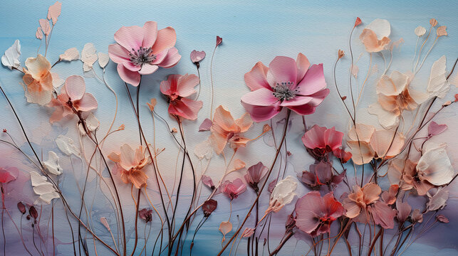 Floral artistic design, textured mixed media, generative ai © pronoia