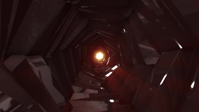 Abstract metallic shiny dark black polyhedral tunnel frame from lines of hexagonal edges, mechanical high-tech tunnel futuristic, abstract background