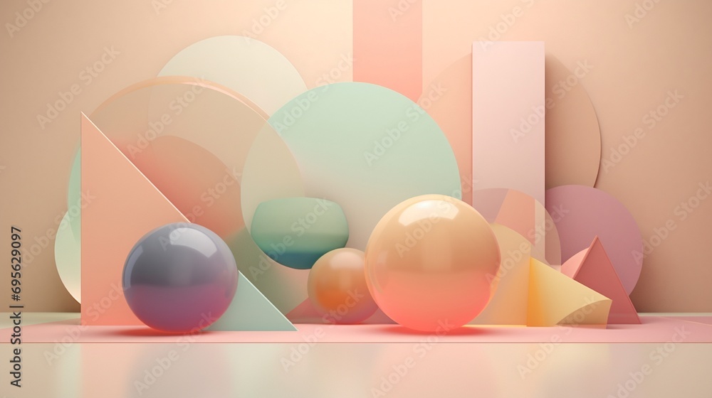 Poster conceptual abstraction of harmony and balance showcased in an arrangement of geometric shapes and so